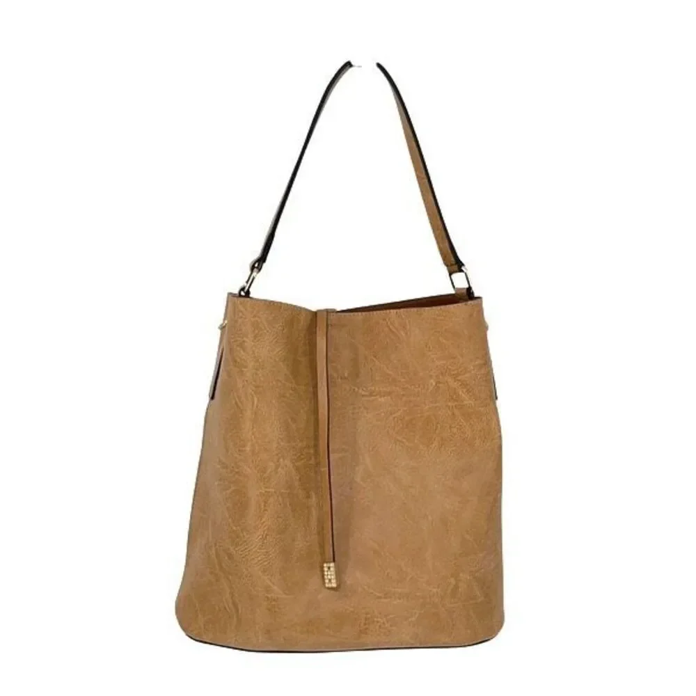 Unbranded Hobo Bag Set Womens OS Tan Boho‎ Vegan Leather Textured 2-Piece Tote